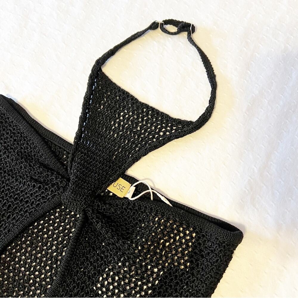 Aya Muse Boletu Open-Knit Cut-Out Halterneck Dress Black Size Large NWT - Picture 8 of 10